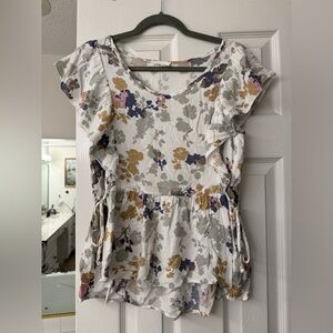Orange Creek Cream Flutter Sleeve Blouse with Ruffled Peplum